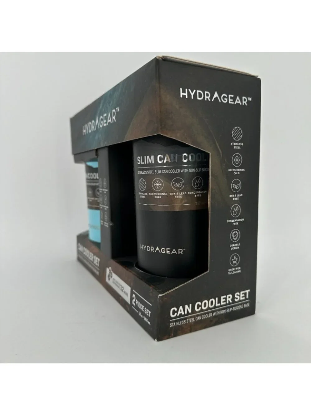 HydraGear Can Cooler Set 12 oz Stainless Steel Non-Slip Silicone Base SLIM & Reg